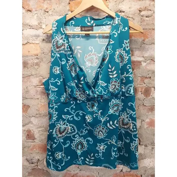 INC Womens Plus Blouse 2X Sleeveless Shirt Tank Top Teal Paisley - Picture 1 of 3